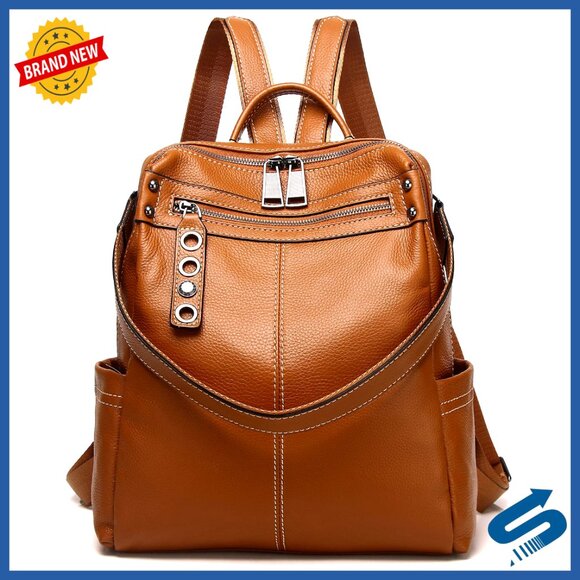 Genuine Leather Backpack Purse Convertible Shoulder Bag Medium Size main image 4